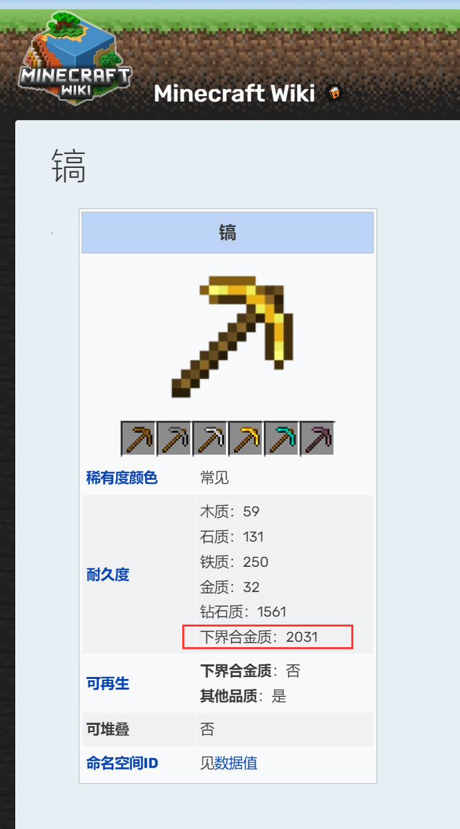 《我的世界》1.20下界合金镐的耐久值是多少