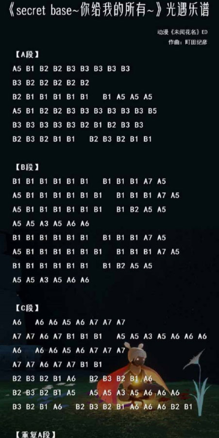 《光遇》Secret Base你给我的所有怎么弹？