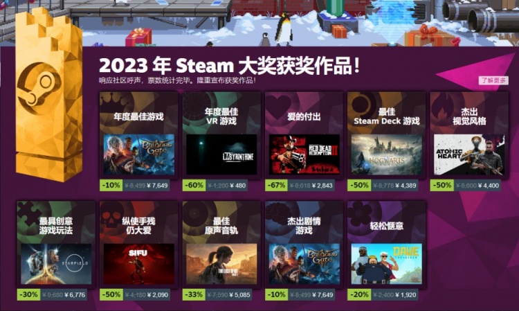 2023年度Steam大奖揭晓，《博德之门3》荣膺“年度最佳游戏”殊荣