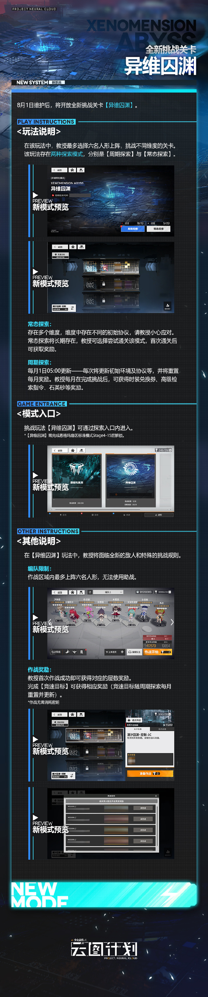 《少女前线：云图计划》全新挑战关卡【异维囚渊】即将开启，分为周期探索、常态探索