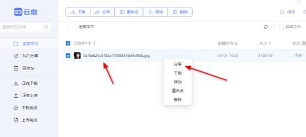 《123云盘》分享链接的操作方法
